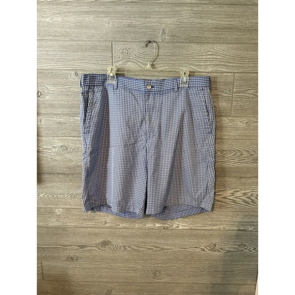 Peter Millar Shorts Mens 38 Blue White Check Wicking Golf Performance Activewear - Picture 1 of 5